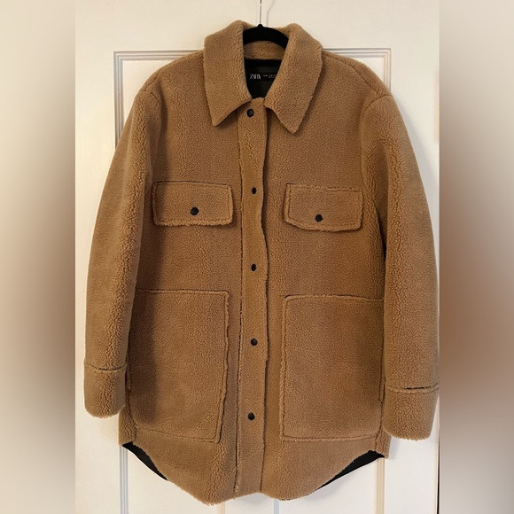 Zara Teddy Sherpa Shearling Oversized Shirt Jacket Shacket - Picture 1 of 7